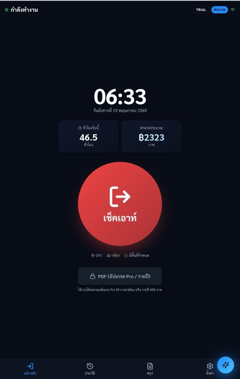 หน้าจอสรุปชั่วโมงและค่าแรงของแอป S-PATROL